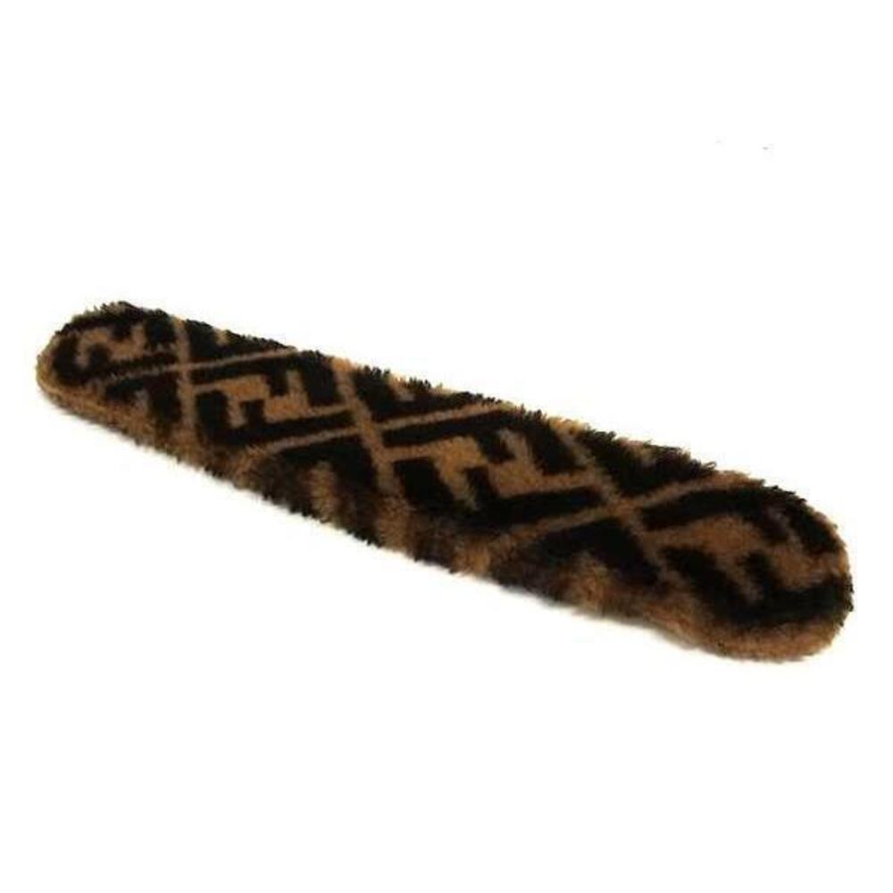 FENDI Zucca Strap Through Fur Bag Shoulder Pad Brown Black
